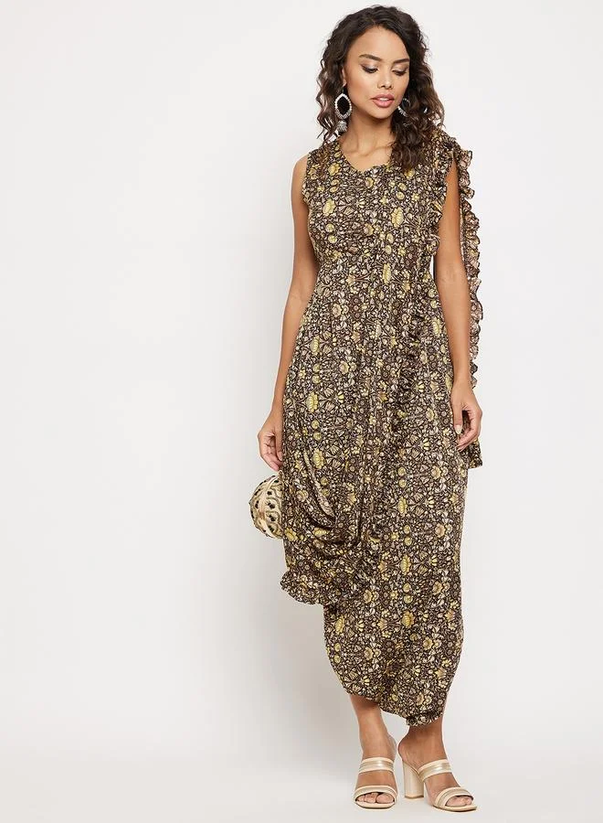 Uptownie Floral Print Dhoti Jumpsuit with Attached Dupatta