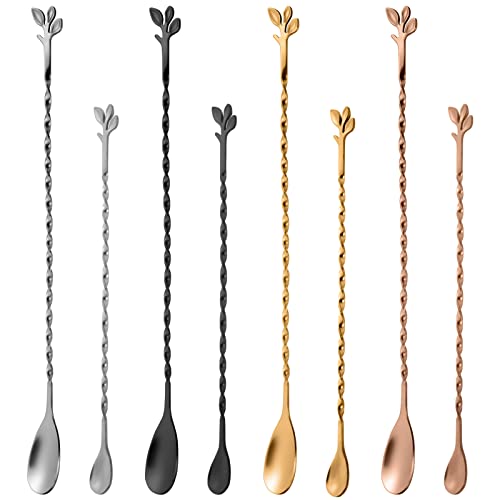 AnSaw Black 12-Inch Stainless Steel Cocktail Spoon with Leaf Handle - Perfect for Mixing & Layering Drinks in Tall Cups, Bar & Shakers - Durable Long Handle Bar Stirrer,2-Pieces - Image 5