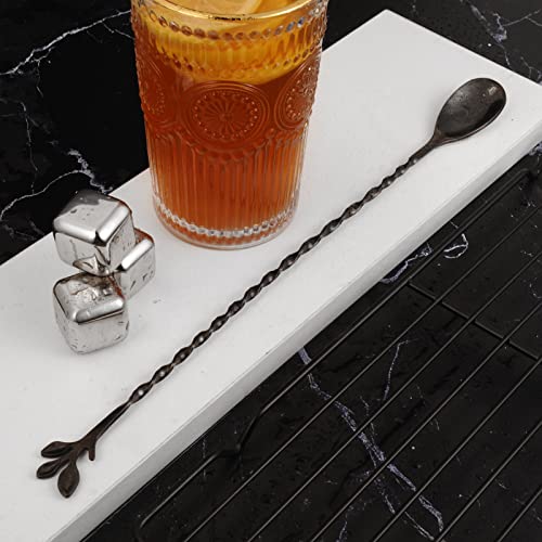 AnSaw Black 12-Inch Stainless Steel Cocktail Spoon with Leaf Handle - Perfect for Mixing & Layering Drinks in Tall Cups, Bar & Shakers - Durable Long Handle Bar Stirrer,2-Pieces - Image 3