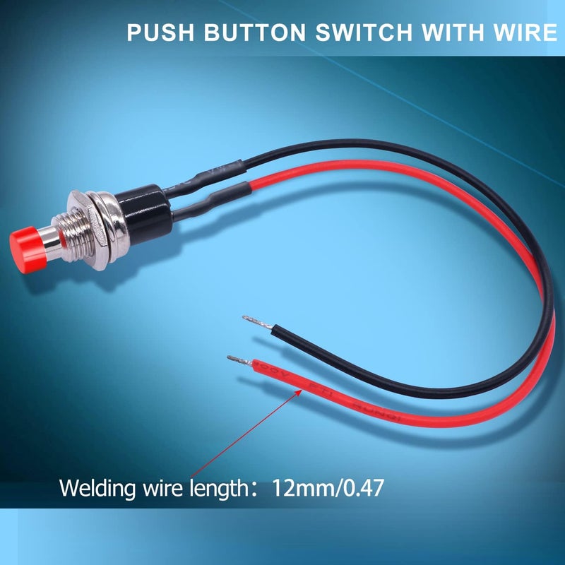 Twidec /10PCS 3V-6V-12V-24V-250V Momentary Push Button Switch 2 Pins ON/Off SPST 7mm Red Normal Open 1A Mini Round Button Switch with Pre-soldered Wires PBS-110-XR - Image 2