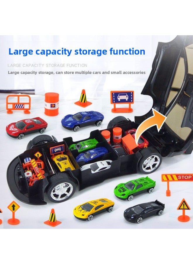 Storage Simulation Police Car Sound And Light Model With Gold Car Roadblock Map Set Public Security Children's Day Gift-Color:Large Sound And Light Special Police Car [6 Small Alloy Car + Road Sign]]  - Image 4