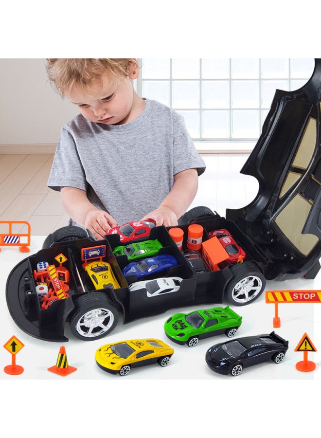 Storage Simulation Police Car Sound And Light Model With Gold Car Roadblock Map Set Public Security Children's Day Gift-Color:Large Sound And Light Special Police Car [6 Small Alloy Car + Road Sign]]  - Image 3