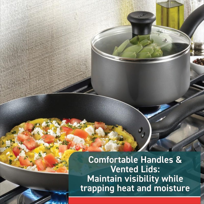 T-fal Initiatives Nonstick Cookware Set 6 Piece Oven Safe 350F Cookware, Pots and Pans, Oven, Broil, Dishwasher Safe Gray - Image 4