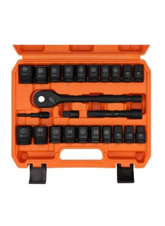 General 1/2" Drive Impact Socket Kit, 24 Pack of Light Standard SAE (7/16"-1") and Metric (13-24mm) Sizes, 6 Points, Cr-V, with 1/2" Drive Ratchet Handle, Drive Extension Rod  - Image 1