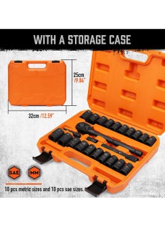 General 1/2" Drive Impact Socket Kit, 24 Pack of Light Standard SAE (7/16"-1") and Metric (13-24mm) Sizes, 6 Points, Cr-V, with 1/2" Drive Ratchet Handle, Drive Extension Rod  - Image 3