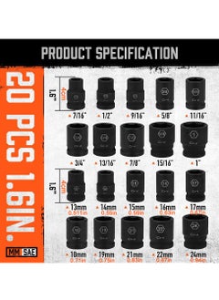 General 1/2" Drive Impact Socket Kit, 24 Pack of Light Standard SAE (7/16"-1") and Metric (13-24mm) Sizes, 6 Points, Cr-V, with 1/2" Drive Ratchet Handle, Drive Extension Rod  - Image 4