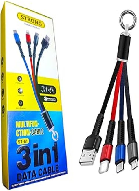 Multi Lightning Fast Charging Cable 3X1 Nylon Braided Multi Use Micro Cord Connector with USB and Type C Support, Premium Nylon Braided, Multi USB Fast Charging