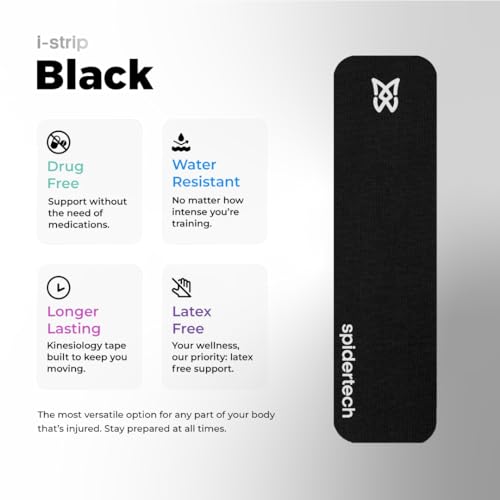 Spidertech Kinesiology Atheletic Tape 8" Precut Strips (20 Pack) (Black) - Image 4