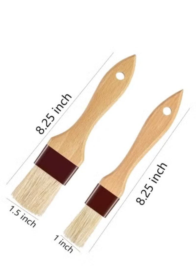 Pastry Basting Brush for Cooking – 2 Pc Brushes with Beech Wood Handles (1" & 1.5") for Baking, BBQ. - Image 2
