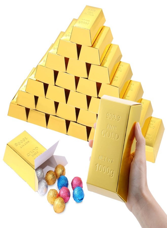 Tobeelec 30 Pcs Gold Bar Fake Gift Box Foil Gold Bar Party Favor Boxes Paper Golden Favor Boxes Treasure Brick for Christmas Party Pirate Casino Theme Party Decorations Candy Treats Chocolate Toys - Image 1