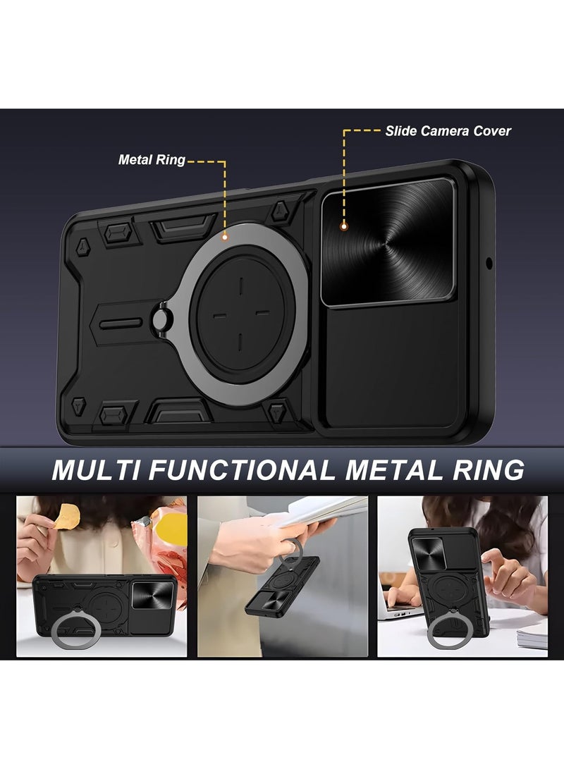 Armor Case for Samsung Galaxy A56 with Slide Camera Cover, Grade Shockproof Case with Rotatable Big Ring Kickstand - Image 3
