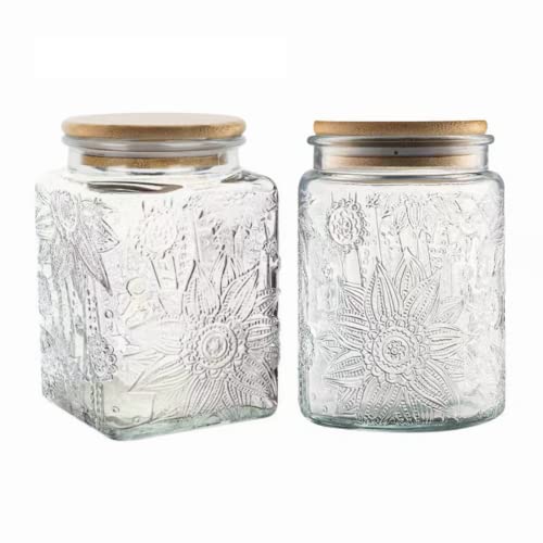ANSQU Set of 2 Vintage Glass Storage Jars Glass Food Storage Containers253oz237oz Candy Jars with Lids for Kitchen Coffee Tea Cookie Sugar Bath Salts Cute Jar