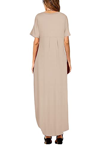 Arolina Women's Summer Maxi Dress Short Sleeve V Neck Casual Loose Long Beach Split Dresses with Pockets Coffee - Image 2