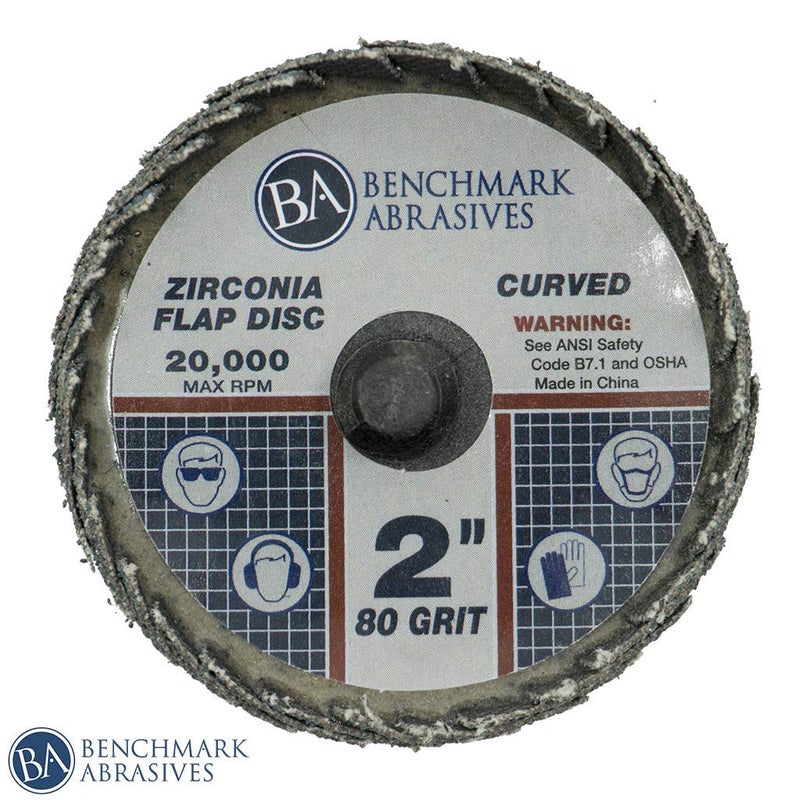 Benchmark Abrasives 2" Quick Change Zirconia Curved Flap Disc Grinding Wheel with Male R-Type Back Design - Finishing, Deburring of Irregular Surfaces - for Die Grinder & More (10 Pack) 80 Grit - Image 2