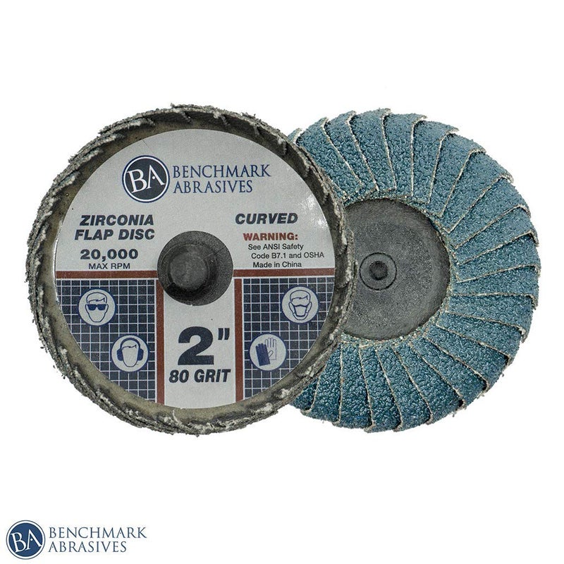 Benchmark Abrasives 2" Quick Change Zirconia Curved Flap Disc Grinding Wheel with Male R-Type Back Design - Finishing, Deburring of Irregular Surfaces - for Die Grinder & More (10 Pack) 80 Grit - Image 3