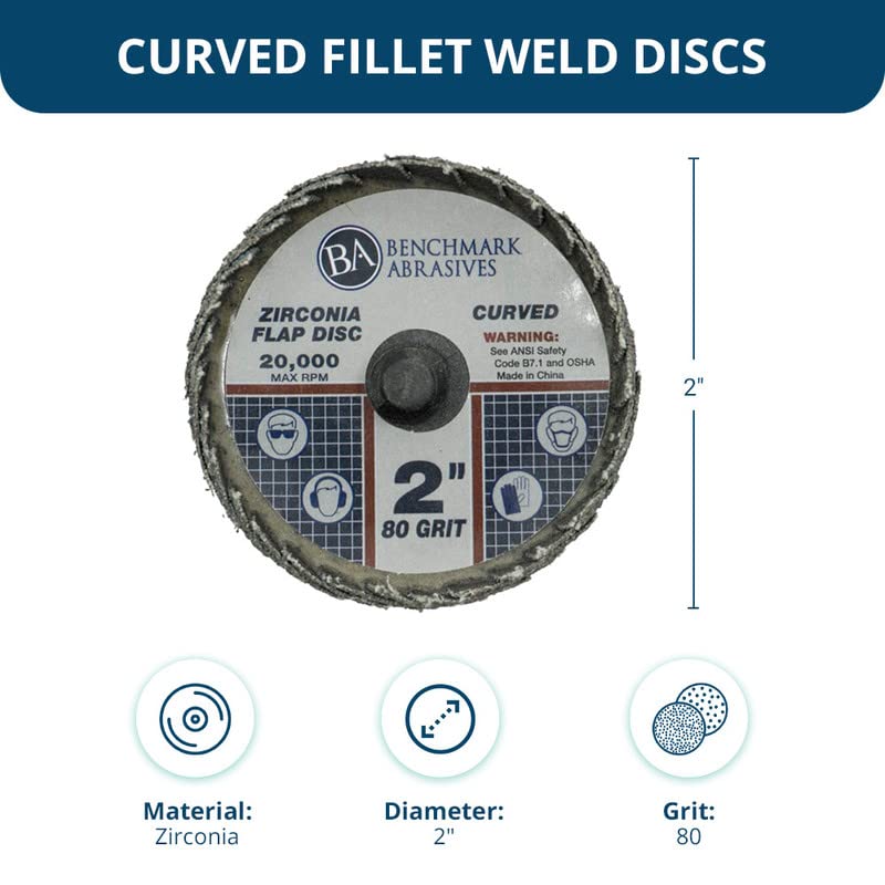 Benchmark Abrasives 2" Quick Change Zirconia Curved Flap Disc Grinding Wheel with Male R-Type Back Design - Finishing, Deburring of Irregular Surfaces - for Die Grinder & More (10 Pack) 80 Grit - Image 5