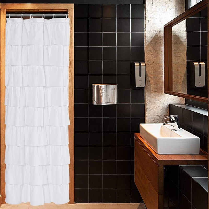 WestWeir Ruffle Shower Curtain,36-inches Wide Stall,White Ruffled Bath Curtains for Bathroom,Fabric Farmhouse Decor,Soft Touch Decorative Cloth Texture,(72 inch Long,1 Panel) - Image 1