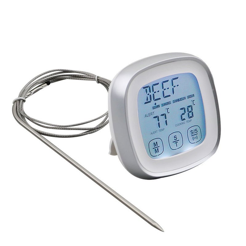 DollaTek Meat Thermometer, Instant Read Food Thermometer Digital Cooking Thermometer with Timer Alert Probe for Oven, Kitchen, Grilling, Smoker(Silver) - Image 1