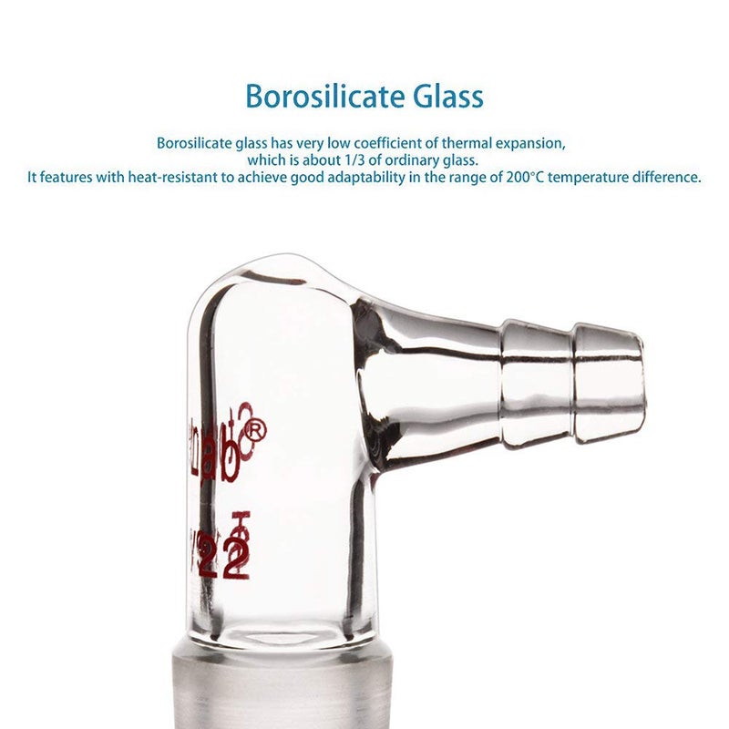 stonylab Glass 90 Degree Vacuum/Gas Adapter, Borosilicate Glass Bent Inlet Adapter with 19/22 Inner Joint and Hose for Laboratory Lab Supply - Image 4