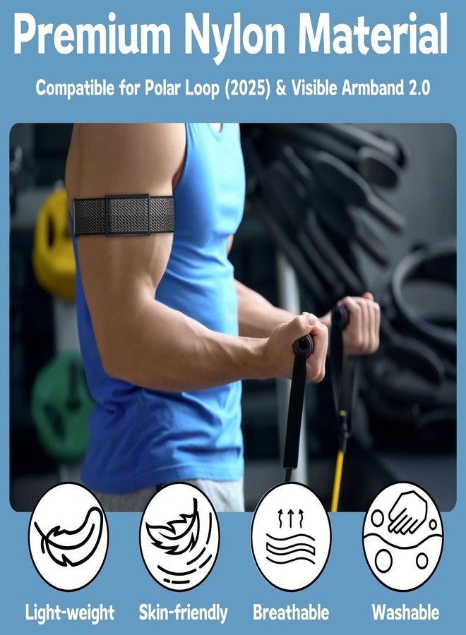 Vanet Bicep Nylon Straps Compatible for Polar Loop Bands/Polar 360 Replacement, Elastic Woven Arm/Ankle Strap Breathable Sport Braided Hook & Loop Wristbands for Visible Armband 2.0 [NO Tracker] - Image 2