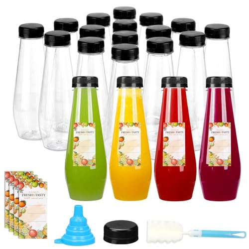TOMNK 32pcs 12oz Juice Bottles, Empty Plastic Juicing Bottles with Caps, Cone Reusable Clear Bulk Beverage Containers for Juicing, Drinking, Milkshake, Tea and Other Beverages - Image 1