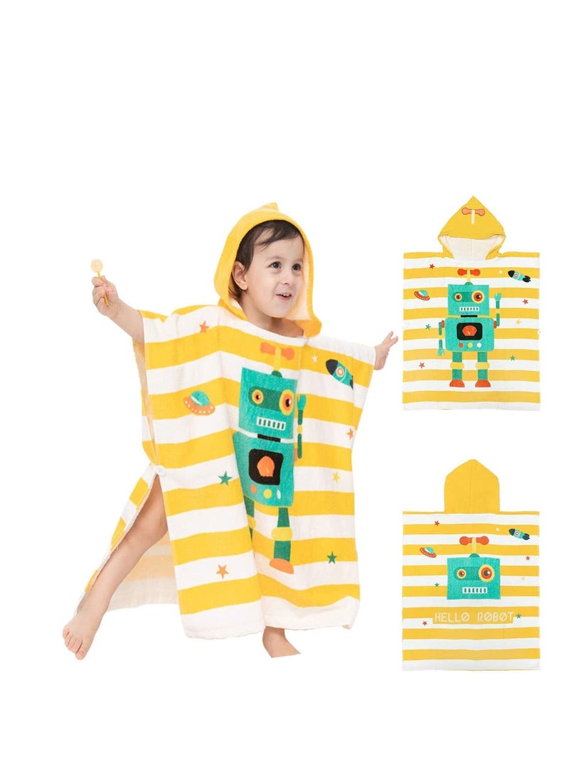 واي آند دي Kids Bath Towel,Children Hooded Towel, Microfiber Towel Super Soft, Robe Poncho Bathrobe, for Boys Girls Swimming Beach Holiday Water Playing, Cartoon Animal Pattern (Robot) - Image 1