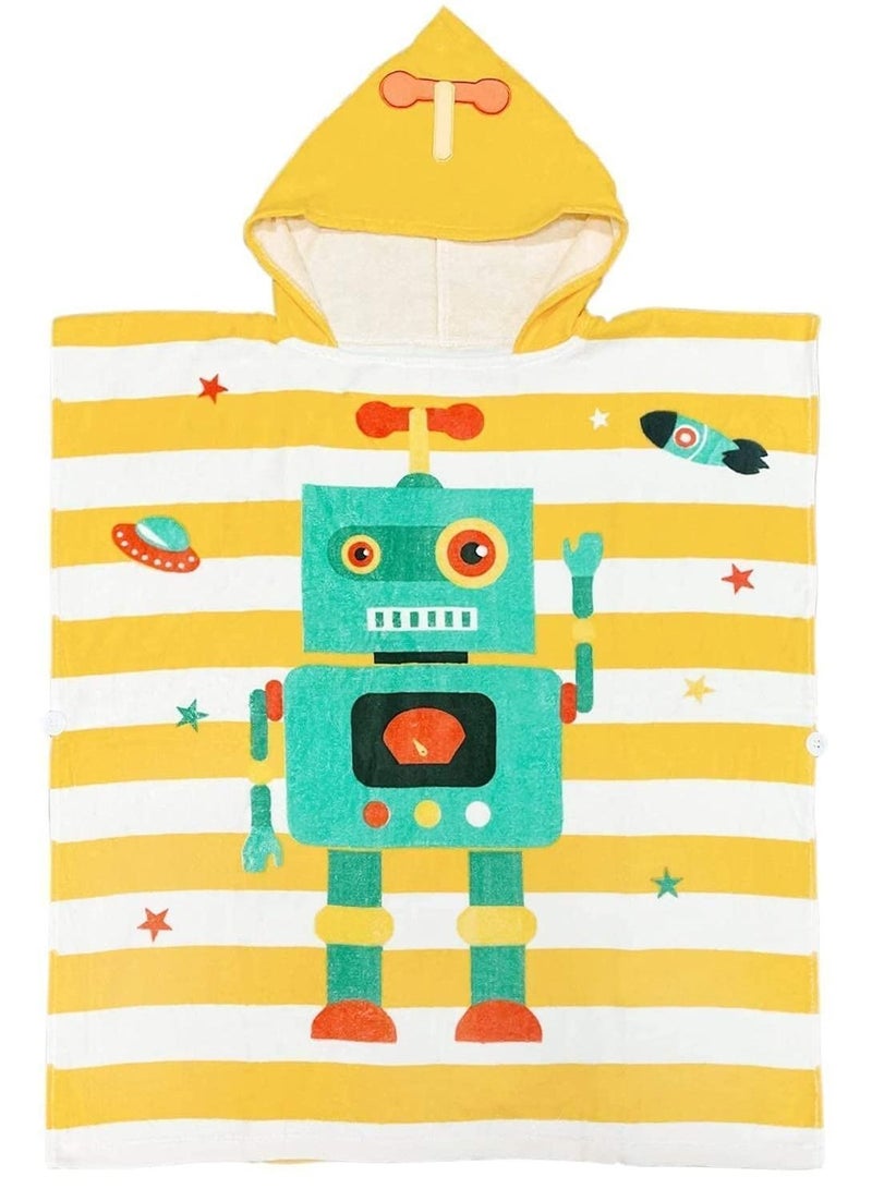 واي آند دي Kids Bath Towel,Children Hooded Towel, Microfiber Towel Super Soft, Robe Poncho Bathrobe, for Boys Girls Swimming Beach Holiday Water Playing, Cartoon Animal Pattern (Robot) - Image 4
