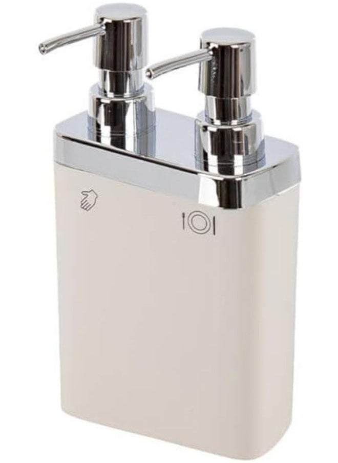 Primanova Primanova Viva Double Hand Liquid Soap Dispenser, Dual Pump Soap & Lotion Dispenser,For Bathroom and Kitchen Sink (Beige)  - Image 1