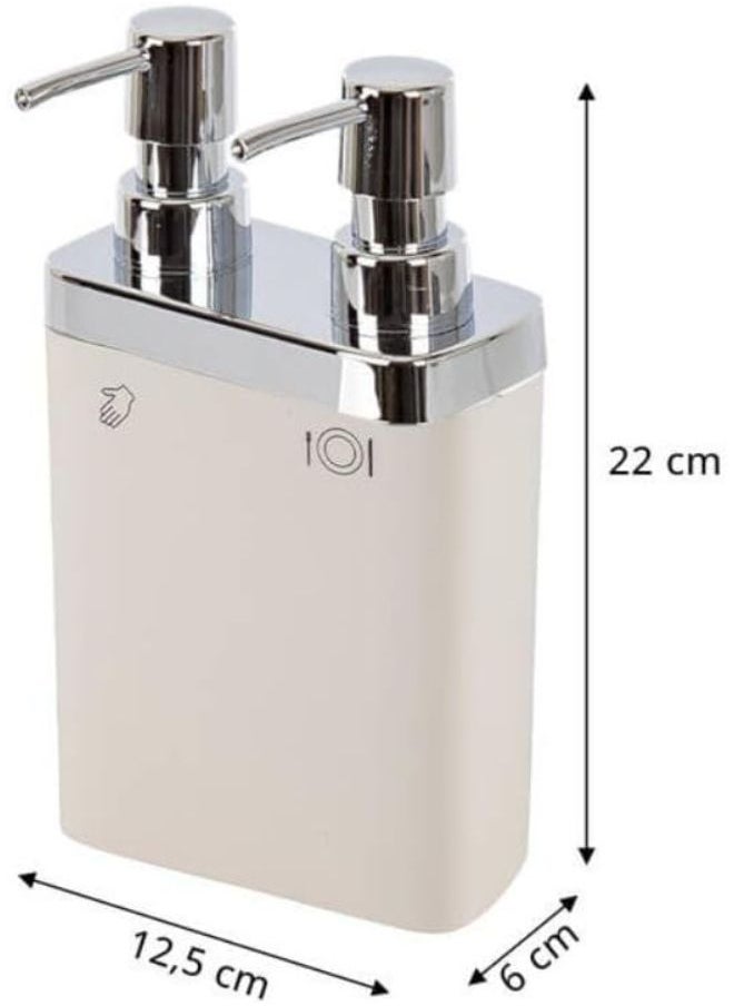 Primanova Primanova Viva Double Hand Liquid Soap Dispenser, Dual Pump Soap & Lotion Dispenser,For Bathroom and Kitchen Sink (Beige)  - Image 2