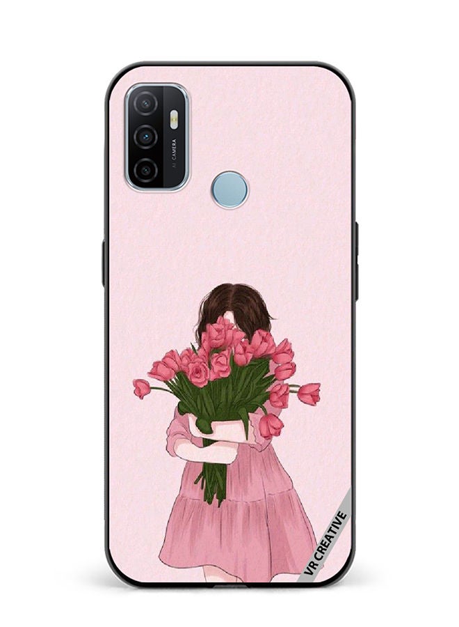 VR CREATIVE Protective Case Cover For Oppo A53 Girl Hugging Bouquet Design Multicolour - Image 1