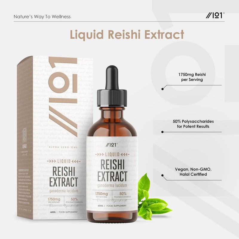 ALPHA01 Reishi Mushroom Drops - High Strength 50% Polysaccharides Reishi Extract Supplement (Not Capsules) - 60ml (1 Month Supply) - Vegan & Vegetarian Friendly - by Alpha01 - Image 2