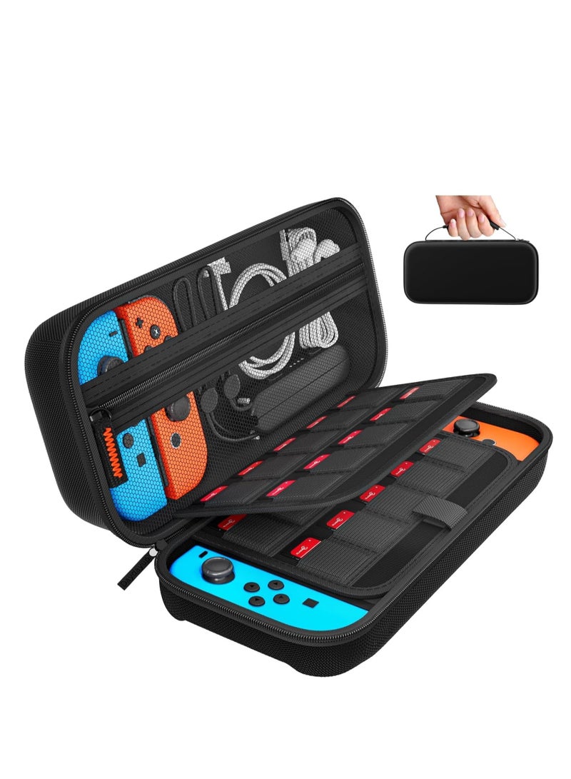 SYOSI Switch Case Compatible with Nintendo Switch/Switch OLED - Carrying 20 Game Cartridges, Protective Hard Shell Travel Pouch for Console & Accessories, Black - Image 1