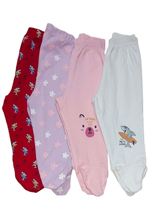 Cute Collection Baby Pants | Pajamas | Leggings with Footies| Booties Soft Cotton for 9 to 12 Months Baby Boys & Girls Pack of 3 Pcs Multicolour - Image 4