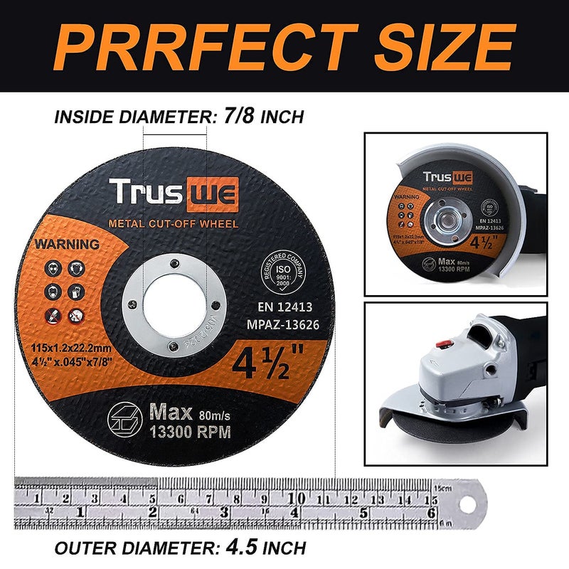 Truswe Cut Off Wheels 52 Pack,4 1/2 Inch,0.45 USD/Pack,Metal and Stainless Steel Cutting Wheel for Angle Grinder,Ultra Thin Cut-Off Wheel Cutting Disc (52 PCS 4-1/2 x .045 x 7/8 inch Cut Off Wheels) - Image 3