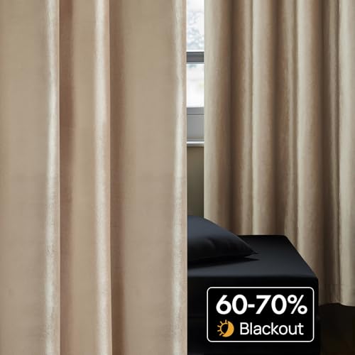 Bulbul Champagne Curtains 84 inch Length- 2 Panels Velvet Living Room Beige Blackout Window Drapes Curtain Thermal Insulated Room Darkening Decor Grommet Curtains for Bedroom - Image 4