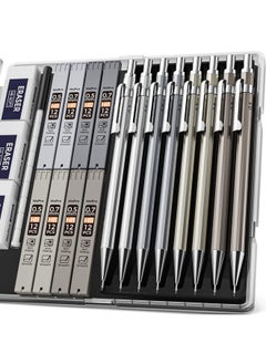 Nicpro 20Pcs 0.5Mm & 0.7Mm Metal Mechanical Pencils Set Lead Drafting Pencil For Artist Writing Sketching Drawing With 8 Tubes Hb Lead Refills 3Pcs 4B Erasers 9Pcs Eraser Refills Come With Case  - Image 1