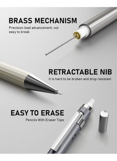 Nicpro 20Pcs 0.5Mm & 0.7Mm Metal Mechanical Pencils Set Lead Drafting Pencil For Artist Writing Sketching Drawing With 8 Tubes Hb Lead Refills 3Pcs 4B Erasers 9Pcs Eraser Refills Come With Case  - Image 3