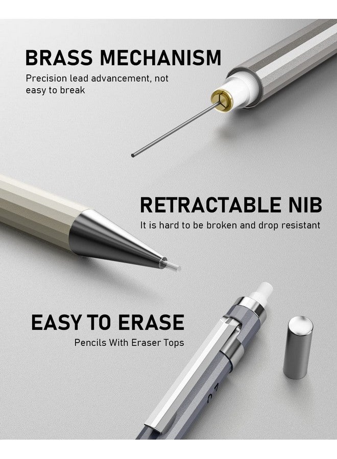 Nicpro 20Pcs 0.5Mm & 0.7Mm Metal Mechanical Pencils Set Lead Drafting Pencil For Artist Writing Sketching Drawing With 8 Tubes Hb Lead Refills 3Pcs 4B Erasers 9Pcs Eraser Refills Come With Case - Image 3