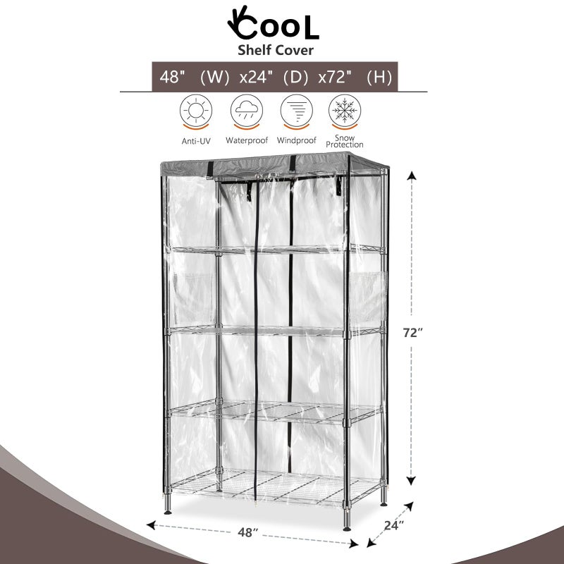 okcool Waterproof Shelf Cover,600D Heavy Duty Wire Shelving Unit Cover,Three Side See Through Panel Clearly Visible (Fits 48" Wx24 Dx72 H Shelves) - Image 2