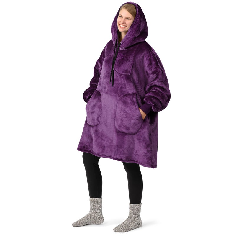 PAVILIA PAVILIA Blanket Hoodie for Women Purple  Sherpa Wearable Blanket Men  Cozy Oversized Sweatshirt Blanket  Warm Fleece Hooded Blanket Sweater with Sleeves and Two Big Pocket  Purple - Image 2