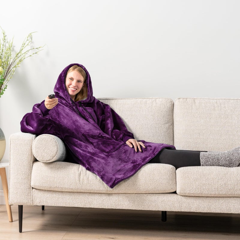PAVILIA PAVILIA Blanket Hoodie for Women Purple  Sherpa Wearable Blanket Men  Cozy Oversized Sweatshirt Blanket  Warm Fleece Hooded Blanket Sweater with Sleeves and Two Big Pocket  Purple - Image 5