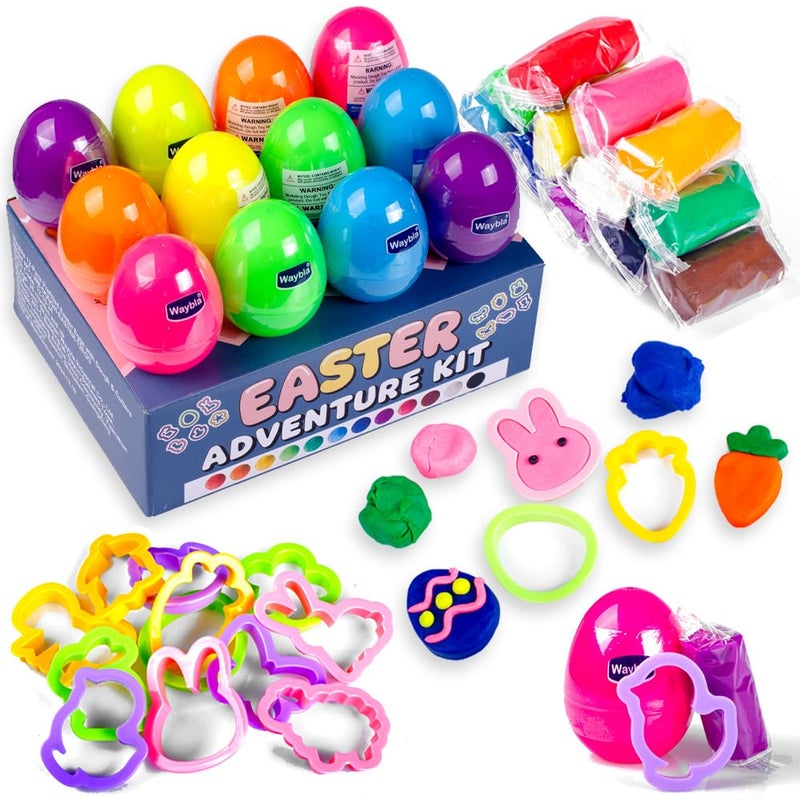 Waybla 12Pack Prefilled Easter Eggs with Modeling Dough EasterShaped Cutters NonCandy Easter Gift Easter Basket Stuffers for Kids - Image 3