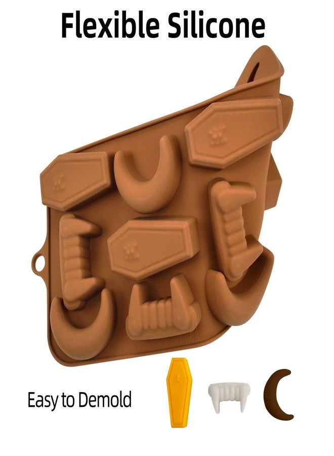 EDUEE Silicone Chocolate Molds Halloween Candy Molds Vampire Teeth RIP Gravestone Moon Shape Ice Cube Molds Set of 2 - Image 3