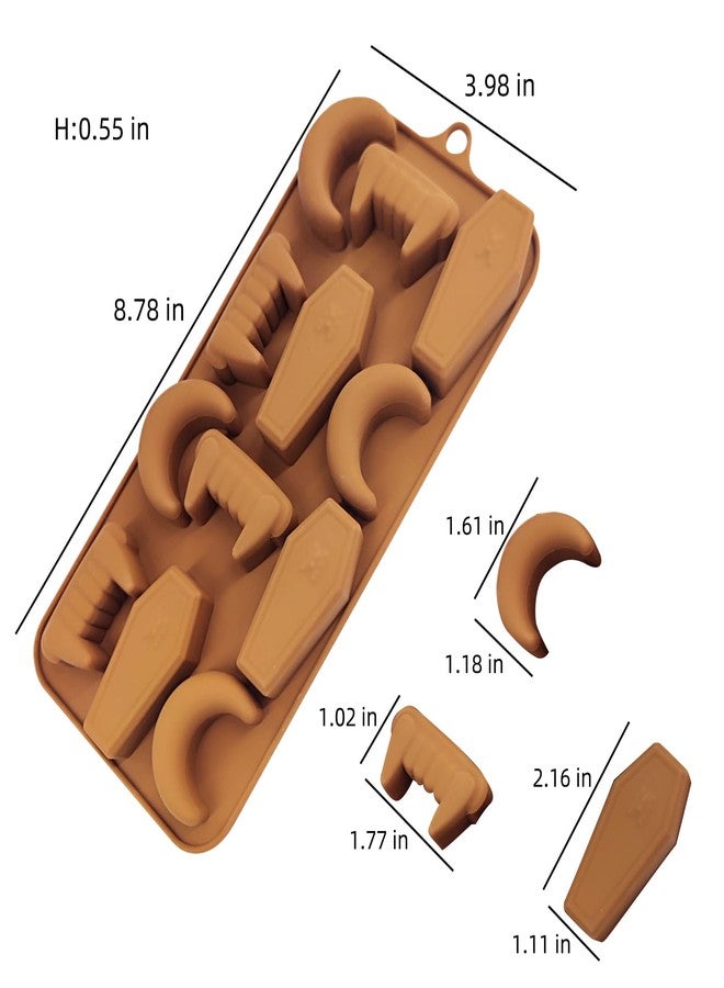 EDUEE Silicone Chocolate Molds Halloween Candy Molds Vampire Teeth RIP Gravestone Moon Shape Ice Cube Molds Set of 2 - Image 2
