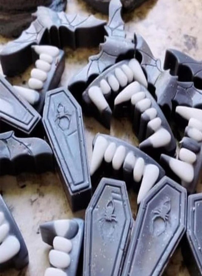 EDUEE Silicone Chocolate Molds Halloween Candy Molds Vampire Teeth RIP Gravestone Moon Shape Ice Cube Molds Set of 2 - Image 5