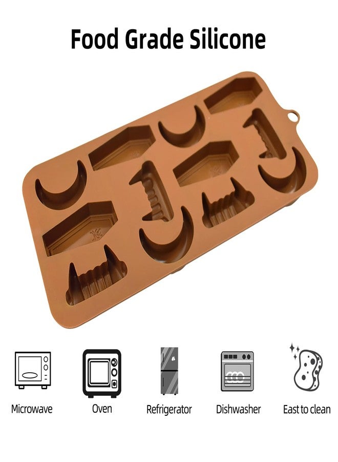 EDUEE Silicone Chocolate Molds Halloween Candy Molds Vampire Teeth RIP Gravestone Moon Shape Ice Cube Molds Set of 2 - Image 4