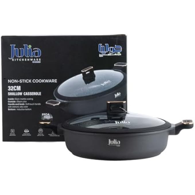 Julia ElitePro Plus Shallow Casserole With Lid 32 Cm Size Black - Image 1