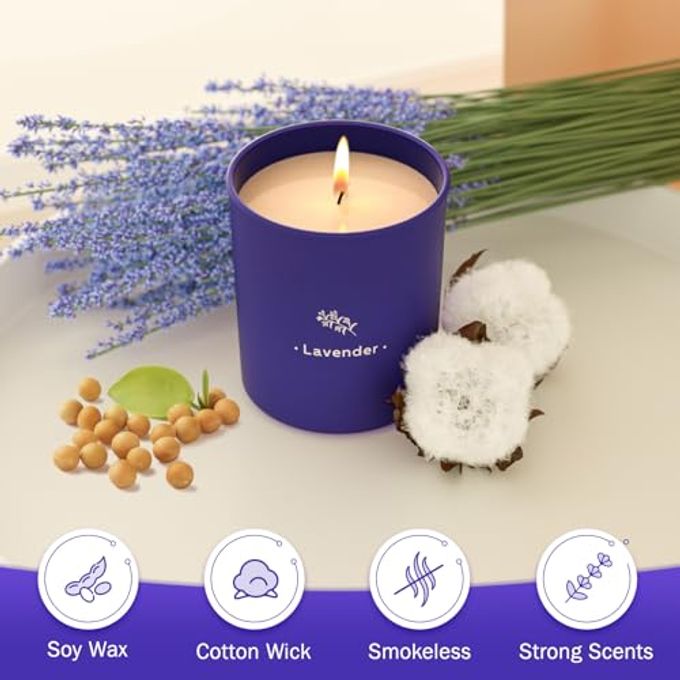 TranquilBliss Lavender Candles for Home Scented, 8 oz Scented Candles Present, Purple Jar Wax, Made with Soy for Women, 45 Hour Long-Lasting Burn for Mom Girl Friend Birthday Present Giving 1 Pack - Image 3