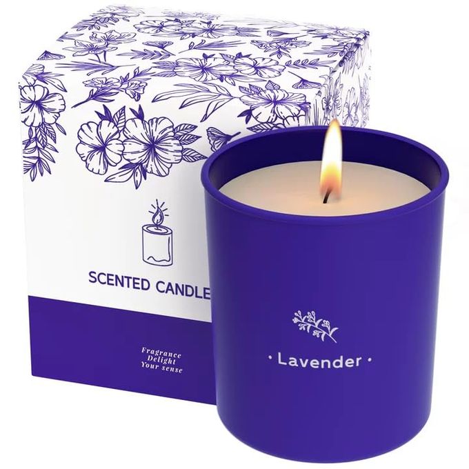 TranquilBliss Lavender Candles for Home Scented, 8 oz Scented Candles Present, Purple Jar Wax, Made with Soy for Women, 45 Hour Long-Lasting Burn for Mom Girl Friend Birthday Present Giving 1 Pack - Image 1