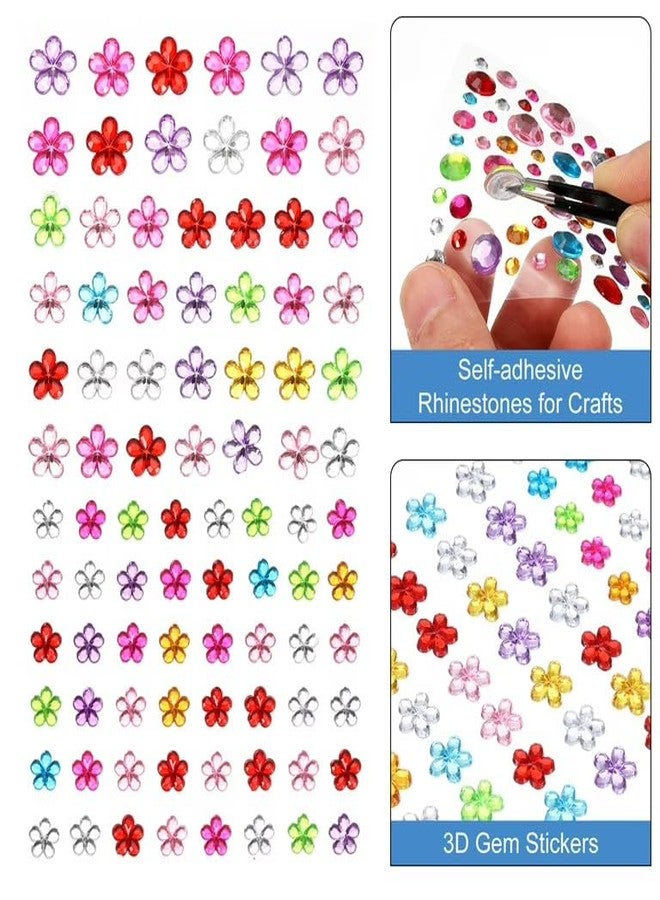Heart, Round, Flower Shape Stickers Rhinestones Acrylic Multicolor & Design Self Adhesive DIY Crafts (Pack of 3 Sheet) - Image 2